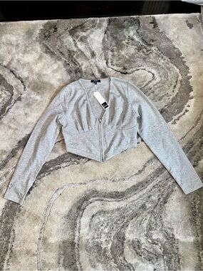 Women's Light Gray Cropped Zip-Front Hoodie by Zara